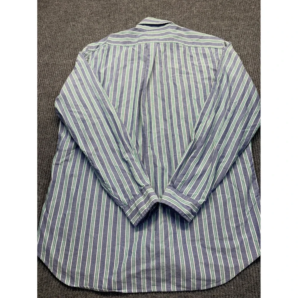 Polo Ralph Lauren Mens LT Blue Green Striped Oxford Button Down Shirt LS